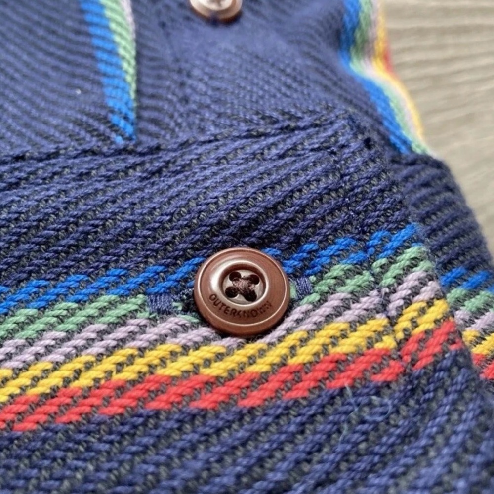 New Outerknown Blanket Shirt Mens Medium Blue Rainbow Stripe Organic Cotton-$148 - Picture 7 of 14